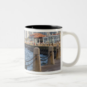 Bicycle at waterfront with Yantai city skyline, Two-Tone Coffee Mug