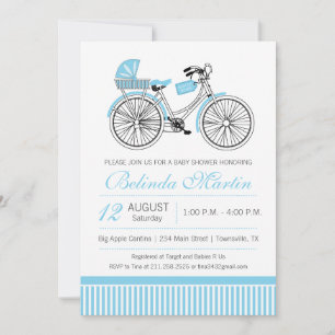 Bicycle Baby Shower Blue Invitation