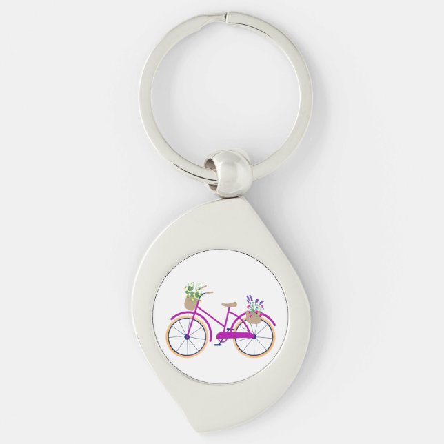 Bicycle, Basket, Flowers Keychain (Front)