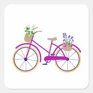 Bicycle, Basket, Flowers Square Sticker