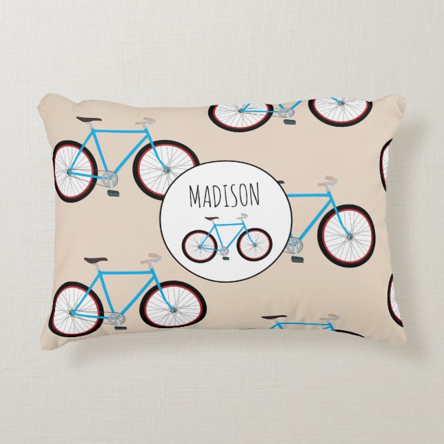 Bicycle Bike Pattern Custom Name Accent Pillow (Front)