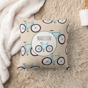 Bicycle Bike Pattern Custom Name Throw Pillow