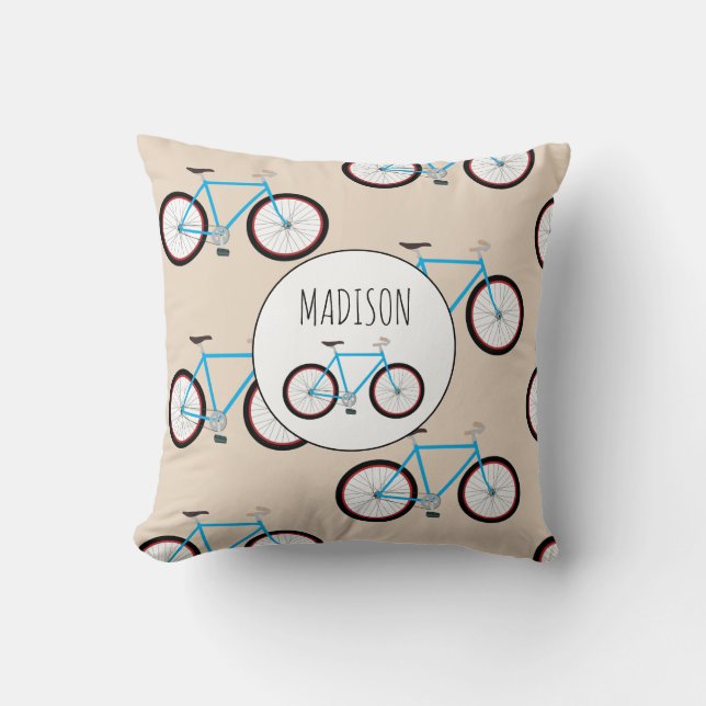 Bicycle Bike Pattern Custom Name Throw Pillow (Front)