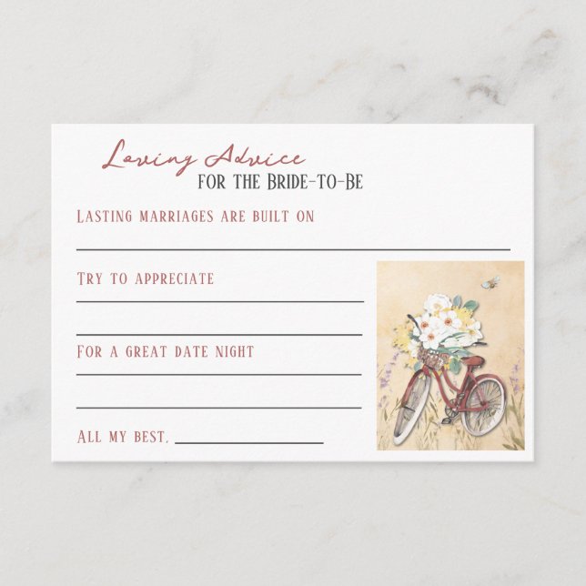 Bicycle Bridal Shower Loving Advice Enclosure Card (Front)
