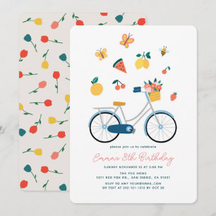 Bicycle Butterflies Fruits Floral Girl Birthday Invitation