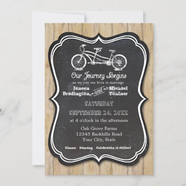 Bicycle Chalkboard Style Rustic Country Typography Invitation (Front)