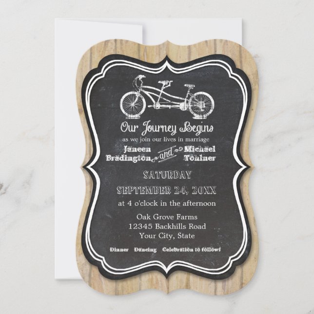 Bicycle Chalkboard Style Rustic Country Typography Invitation (Front)