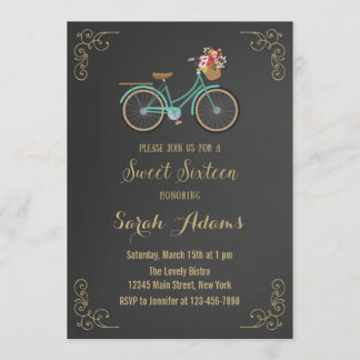 Bicycle Chalkboard Sweet Sixteen Invitation