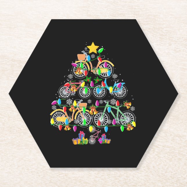 Bicycle Christmas Tree Funny Biker Bicyclist Paper Coaster (Front)