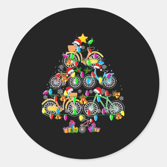 Bicycle Christmas Tree Funny Santa Bicycle Lover B Classic Round Sticker (Front)