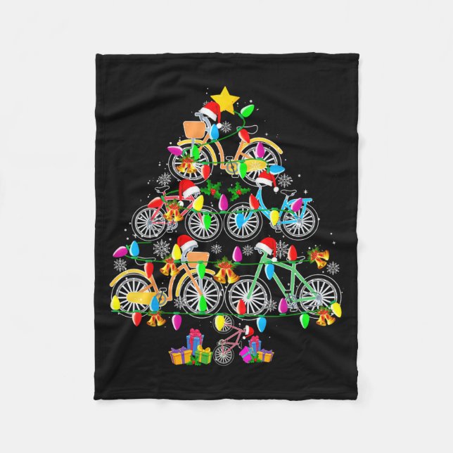 Bicycle Christmas Tree Funny Santa Bicycle Lover B Fleece Blanket (Front)