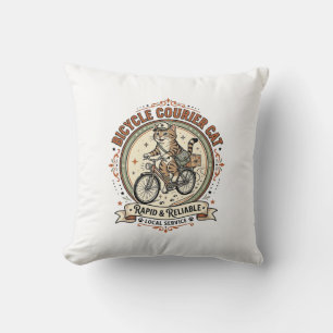 Bicycle Courier Cat Bicycle Courier Cat Vintage Ve Throw Pillow