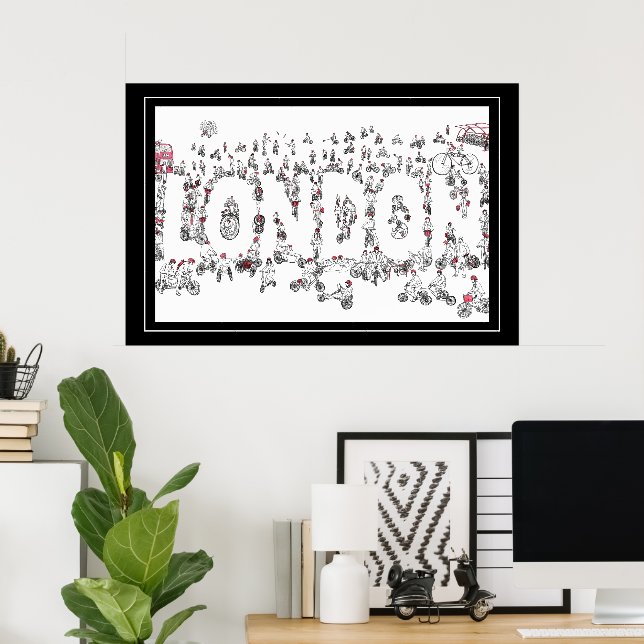 Bicycle Cycling Around London Line Art  Poster (Home Office)