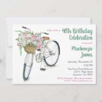 Bicycle Floral Birthday Invitation Roses