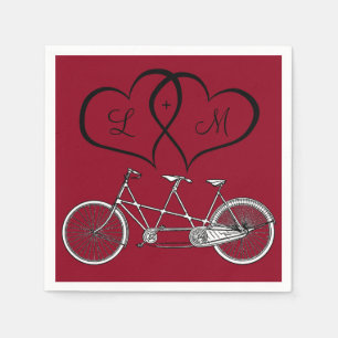 Bicycle for Two Hearts Burgundy Wedding Napkin