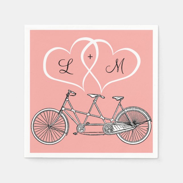 Bicycle for Two Hearts Wedding Personalized Napkin (Front)