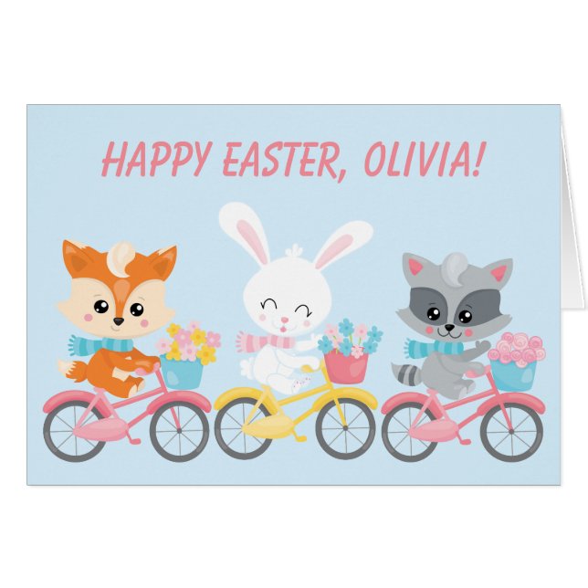 Bicycle Fox, Bunny, and Raccoon Kids Easter (Front Horizontal)