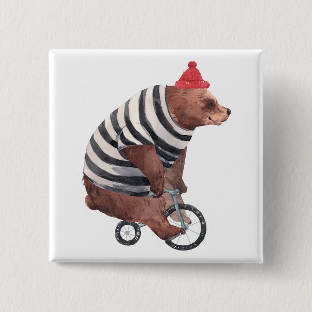 Bicycle Fun Bear 2 Inch Square Button (Front)