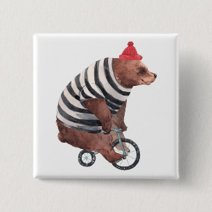 Bicycle Fun Bear 2 Inch Square Button