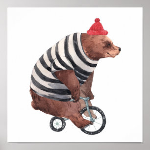 Bicycle Fun Bear Poster