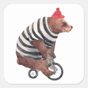 Bicycle Fun Bear Square Sticker