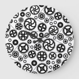 Bicycle Gears Black White Bike Cyclist Large Clock
