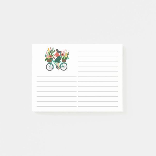 Bicycle Girl Flowers Grocery Shopping List Post-it Notes (Front)