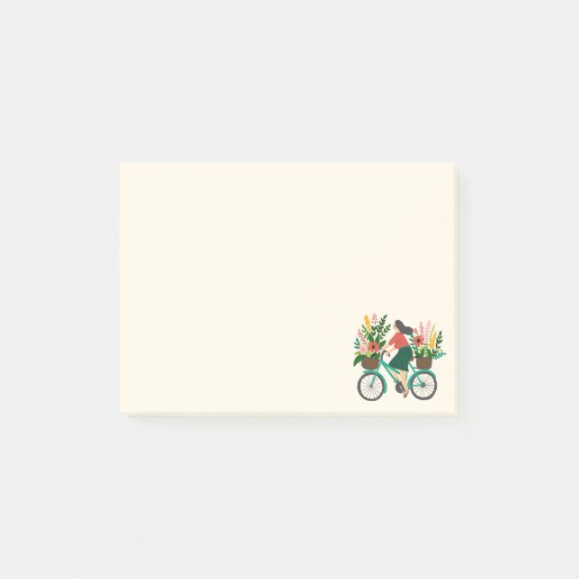 Bicycle Girl Flowers Grocery Shopping List Post-it Notes (Front)