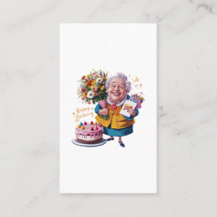 Bicycle Granny with Cake & Balloons Business Card