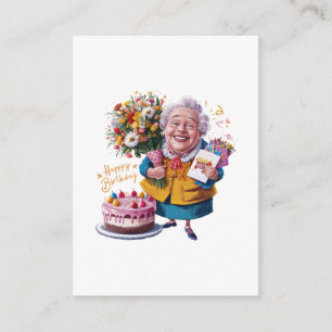 Bicycle Granny with Cake & Balloons Enclosure Card