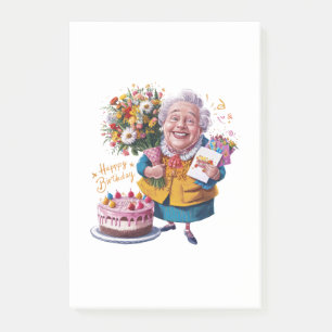 Bicycle Granny with Cake & Balloons Post-it Notes