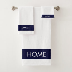 Bicycle Home Sweet Home on Navy Blue & White Bath Towel Set