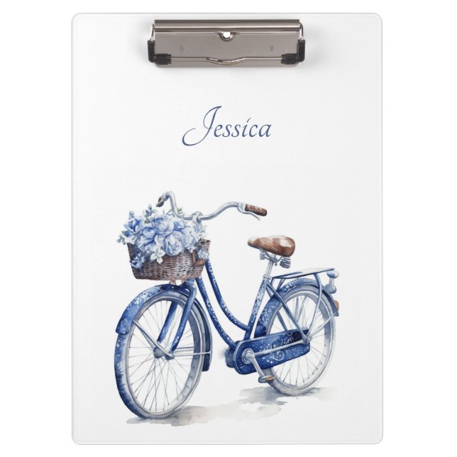 Bicycle in Delft Blue customizable Clipboard (Front)