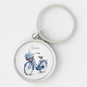 Bicycle in Delft Blue customizable Keychain