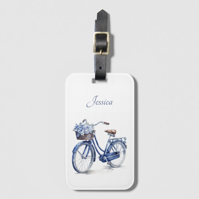 Bicycle in Delft Blue customizable Luggage Tag (Front Vertical)