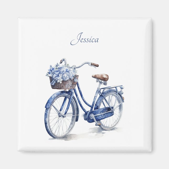 Bicycle in Delft Blue customizable Magnet (Front)