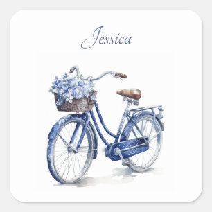 Bicycle in Delft Blue customizable Square Sticker