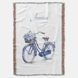 Bicycle in Delft Blue customizable Throw Blanket