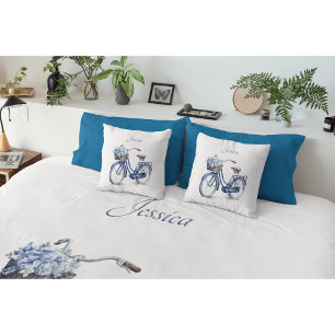 Bicycle in Delft Blue customizable Throw Pillow