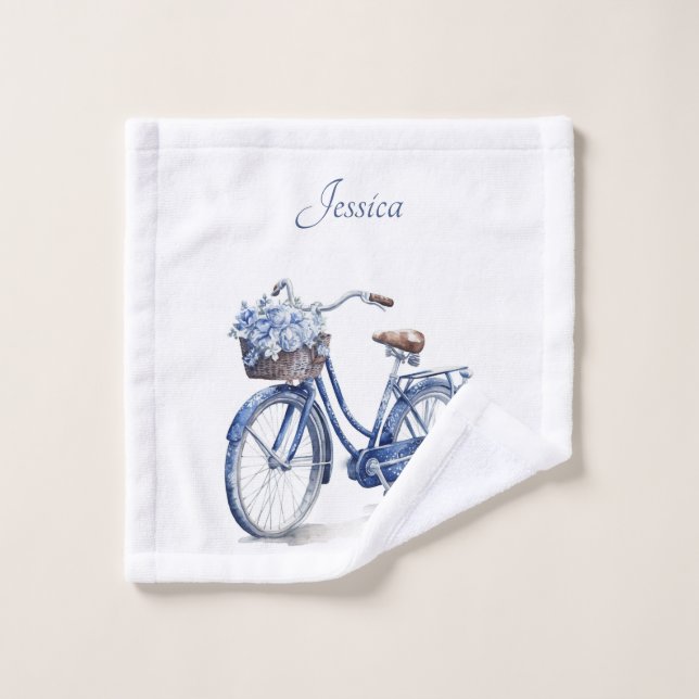 Bicycle in Delft Blue customizable Wash Cloth (Wash Cloth)