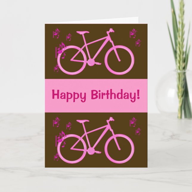 Bicycle in pink happy birthday card. card (Front)