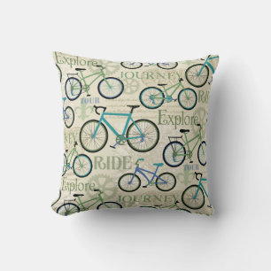 Bicycle Journey Blue Throw Pillow