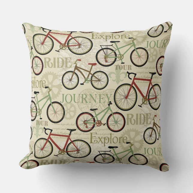 Bicycle Journey Throw Pillow (Front)