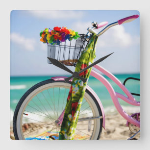 Bicycle On The Beach Miami, Florida Square Wall Clock