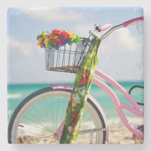 Bicycle On The Beach   Miami, Florida Stone Coaster