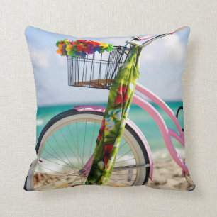 Bicycle On The Beach   Miami, Florida Throw Pillow