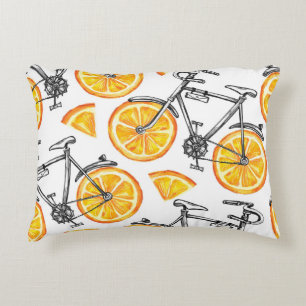 Bicycle Oranges: Watercolor Summer Pattern Accent Pillow