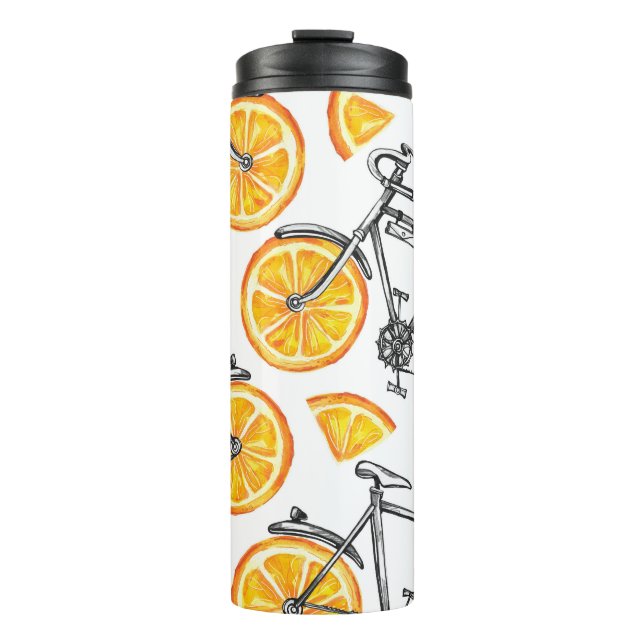 Bicycle Oranges: Watercolor Summer Pattern Thermal Tumbler (Front)