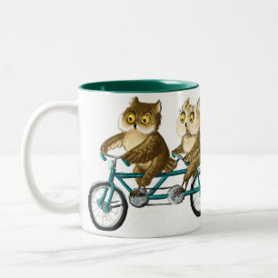 Bicycle owls Two-Tone coffee mug