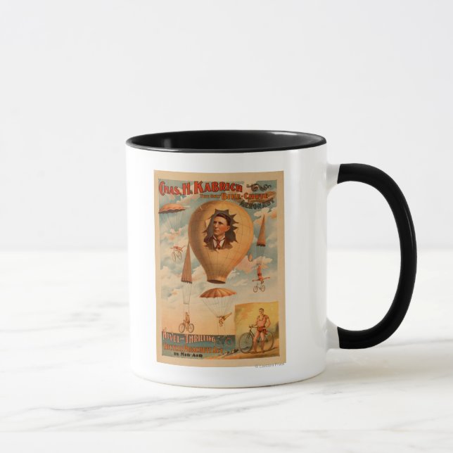 Bicycle Parachute act in mid-air Theatre Mug (Right)